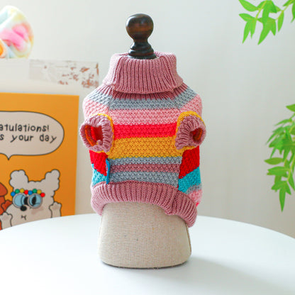 Colorful Striped Dog Sweater - Cozy Ring-Neck Pullover